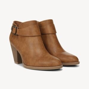 New Dr. Scholls Kickstart Faux Leather Size Zip Block‎ Heel Boots Brown Size 10M